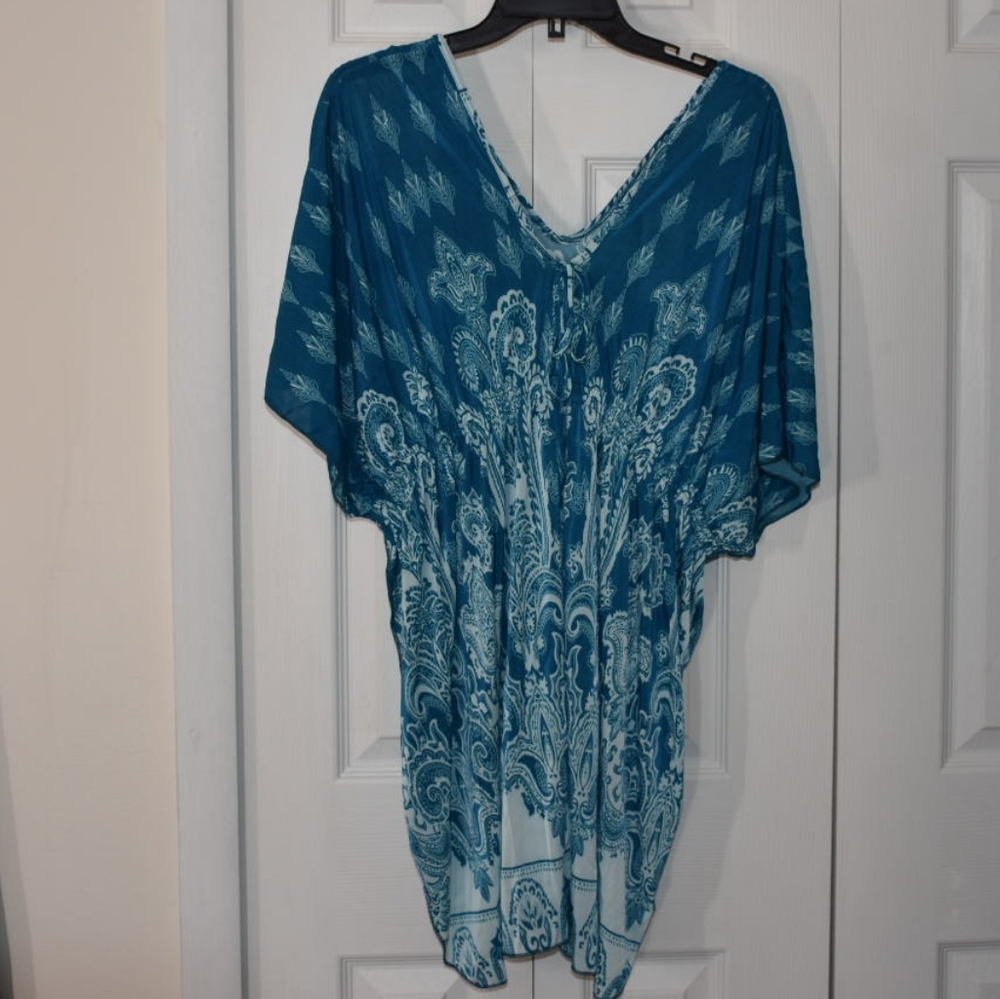 Jessica Taylor NYC Teal White Blouse
